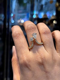 Open Bypass Toi et Moi Ring Pear And Round Moissanite 925 Silver Two Stone Ring.
