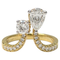 Open Bypass Toi et Moi Ring Pear And Round Moissanite 925 Silver Two Stone Ring.