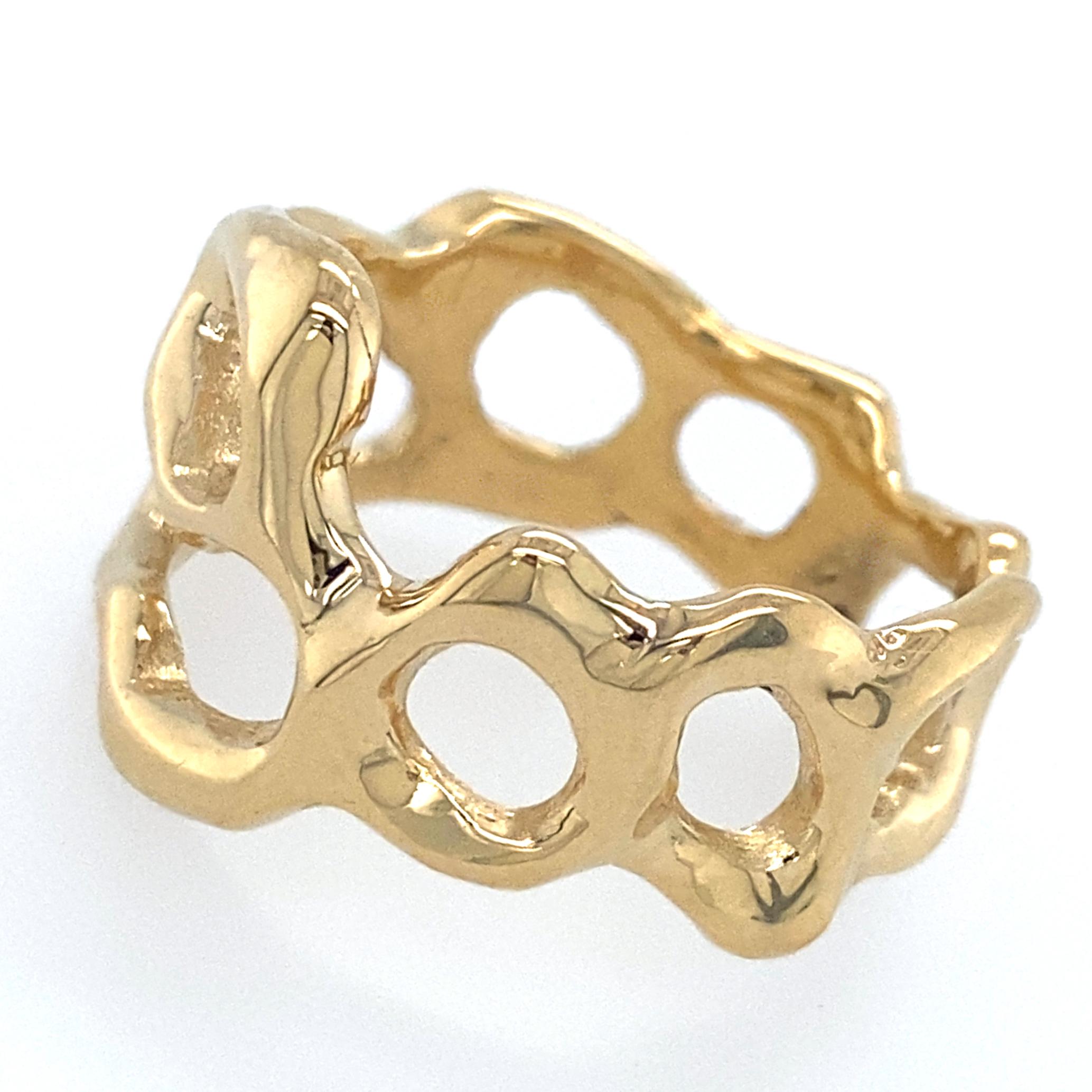 Freiformiges Unisex-Ring aus Gelbgold „Open Cell“ im Angebot 3