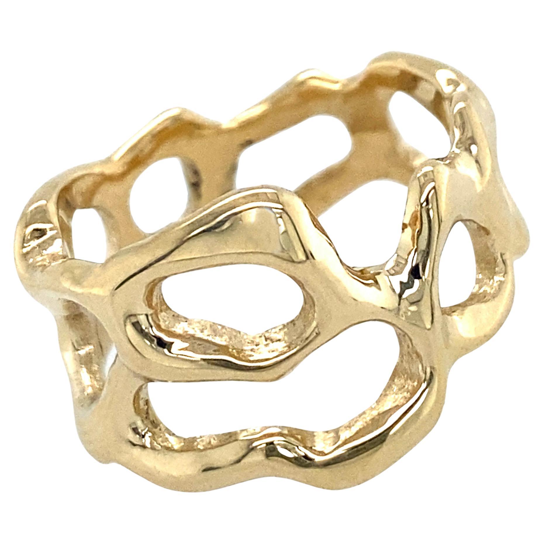 "Open Cell" Freeform Unisex Band in Yellow Gold For Sale