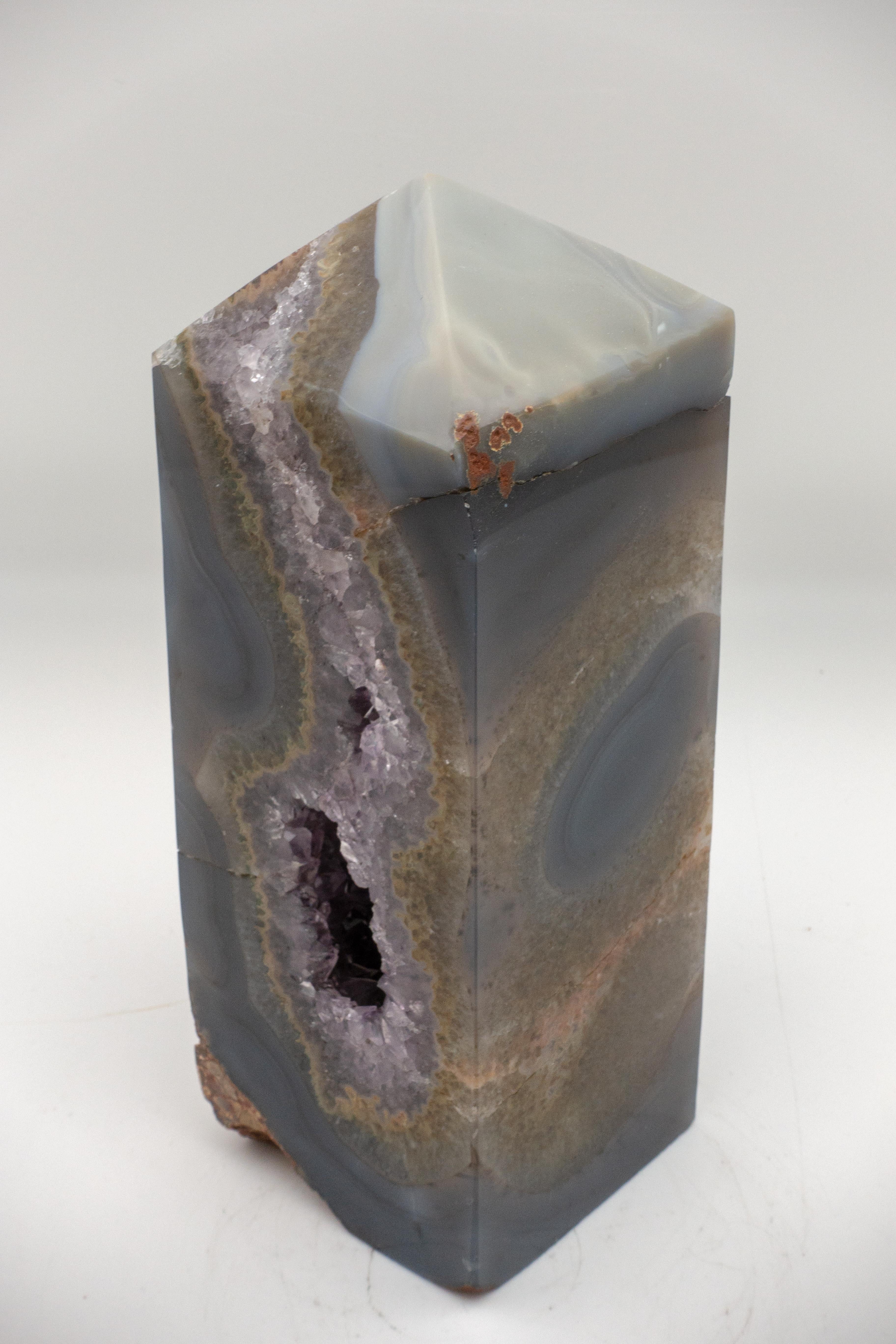 Organic Modern Open-Centre Agate and Amethyst Mineral Obelisk