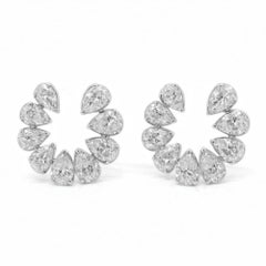 Open Circle 18K Yellow Gold Pear Cut Diamond Stud Earrings