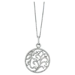 Collier à motif botanique en cercle ouvert avec pendentif en diamant rond en or blanc 14 carats