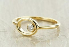 Open Circle Diamond Statement Ring 14k Solid Gold Solitaire Designer Ring Band