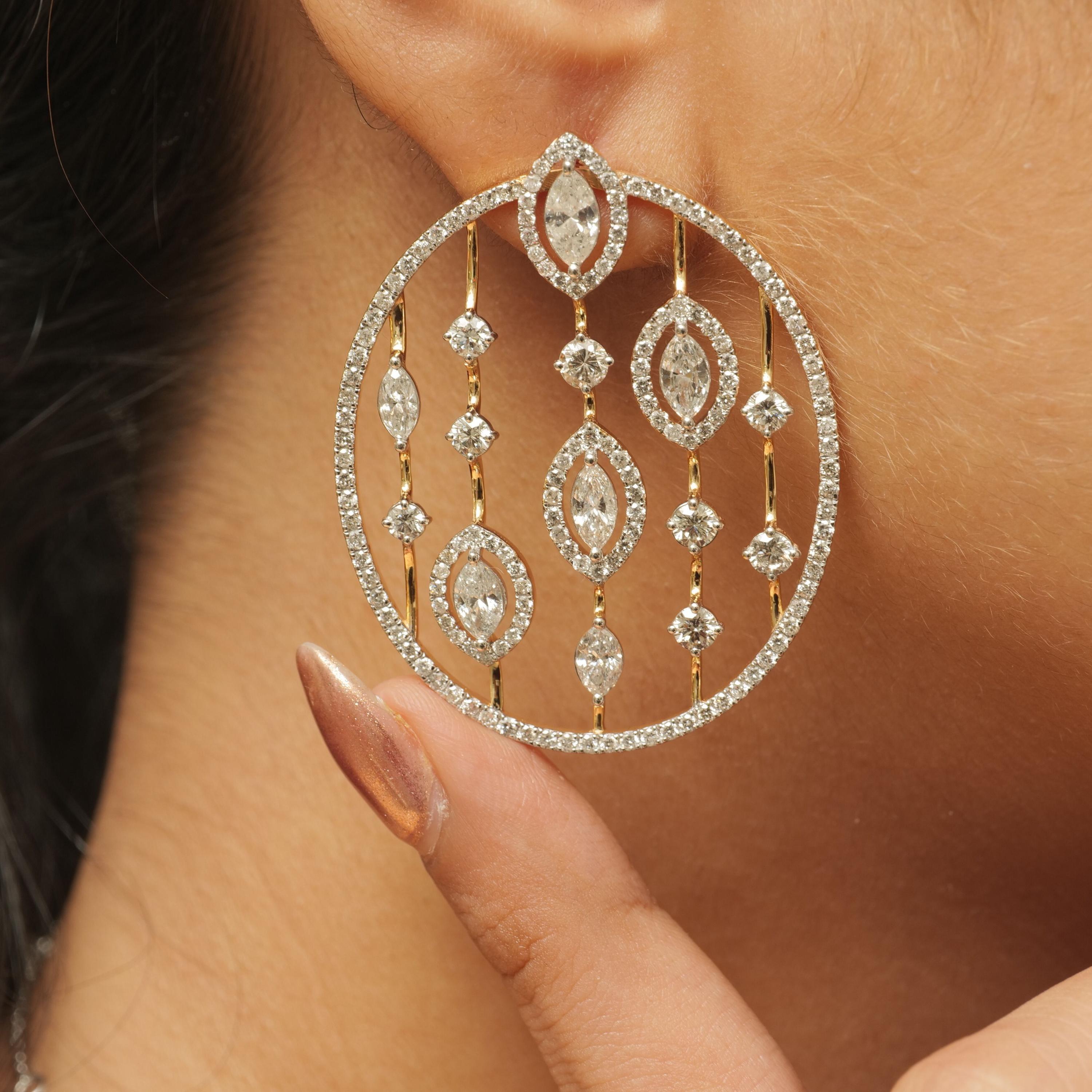 Pendientes de oro macizo de 14k con diamantes en forma de círculo abierto (certificados) Art Decó en venta