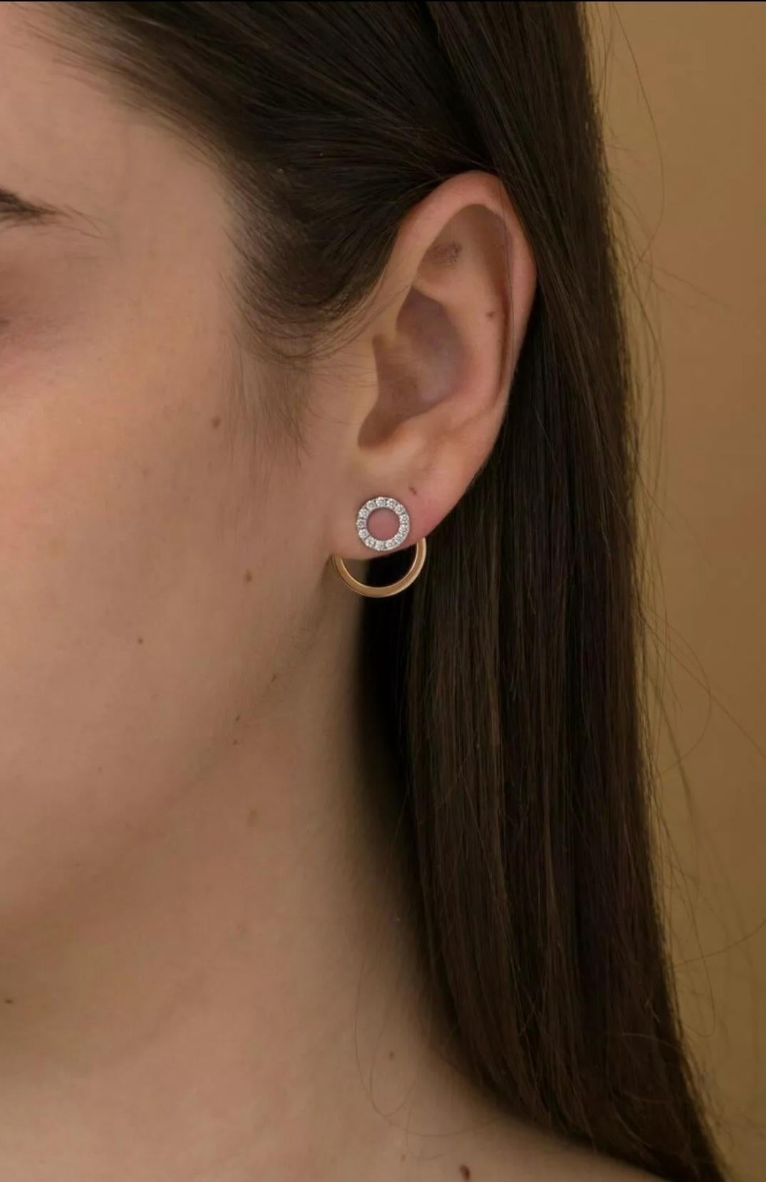 Boucles d'oreilles de veste en or massif 14 carats et diamants en forme de cercle ouvert, cadeau de mariage Unisexe en vente