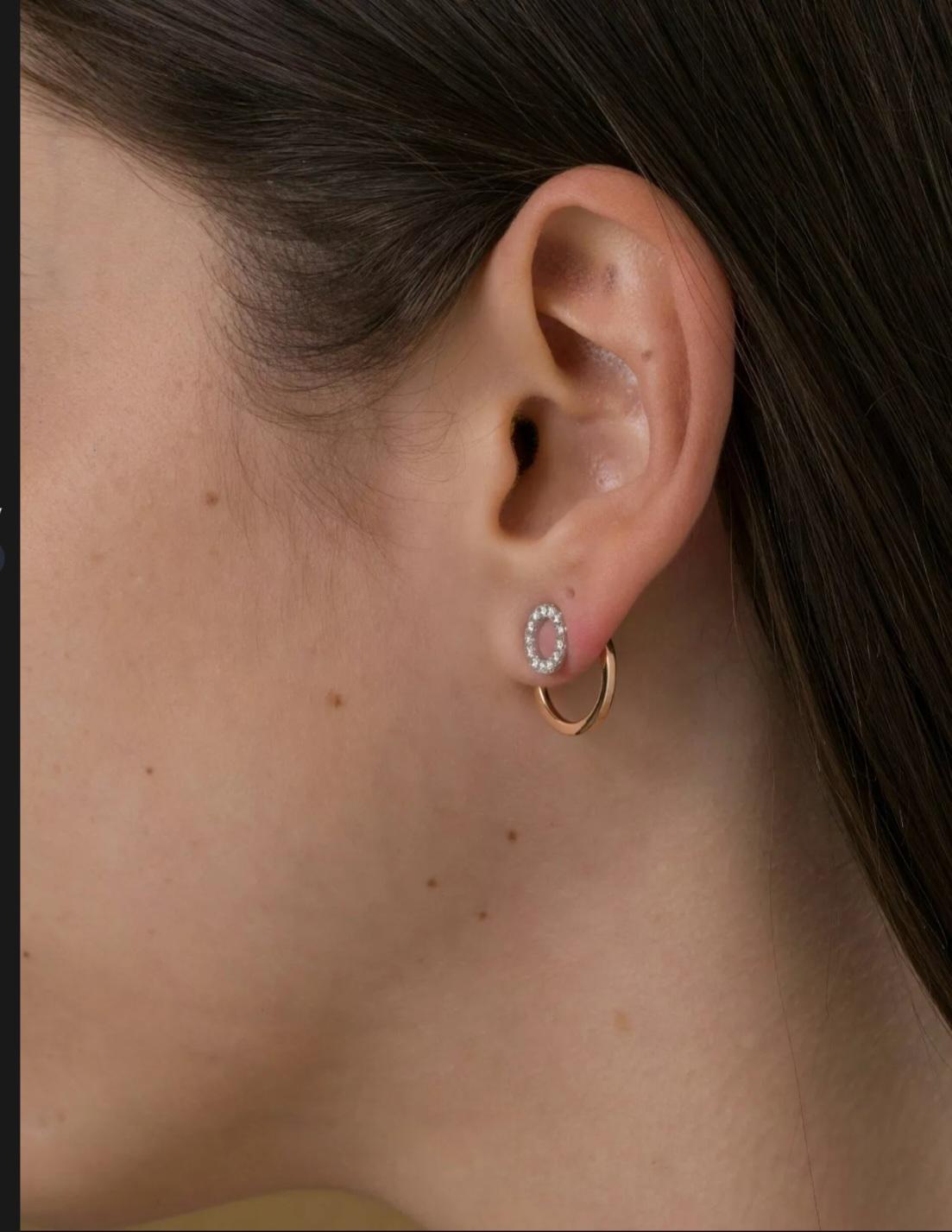 Boucles d'oreilles de veste en or massif 14 carats et diamants en forme de cercle ouvert, cadeau de mariage en vente 1