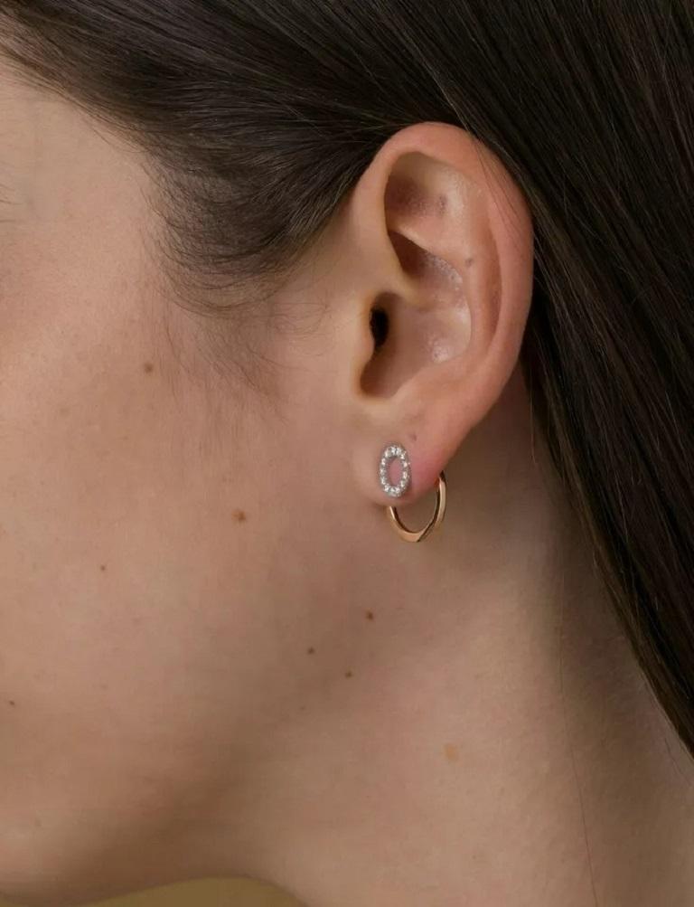 Taglio rotondo Orecchino a cerchio aperto con diamante in oro massiccio 14k in vendita