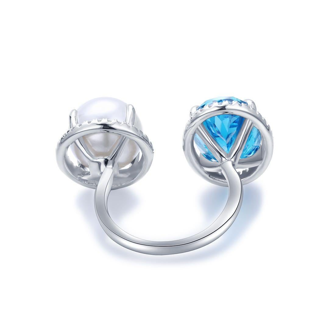 blue topaz and pearl ring