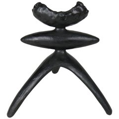 Open Crimped Curve Top, Elongated Center, Tripod Legs, Black Ceramic TOTEM