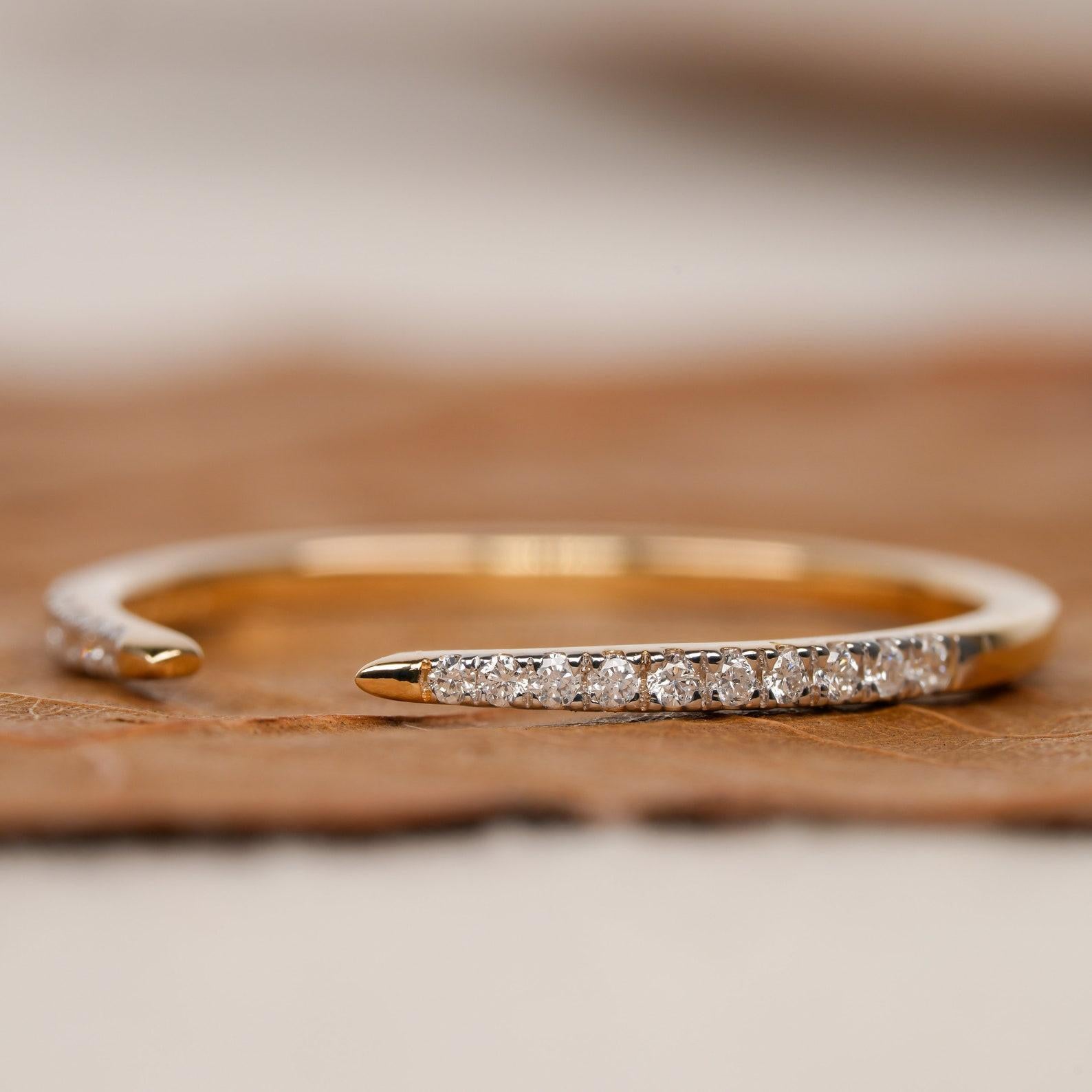 Open Cuff Claw Diamond Ring 14k Gold Diamond Ring UniqueMinimalist Gift For Her For Sale 3