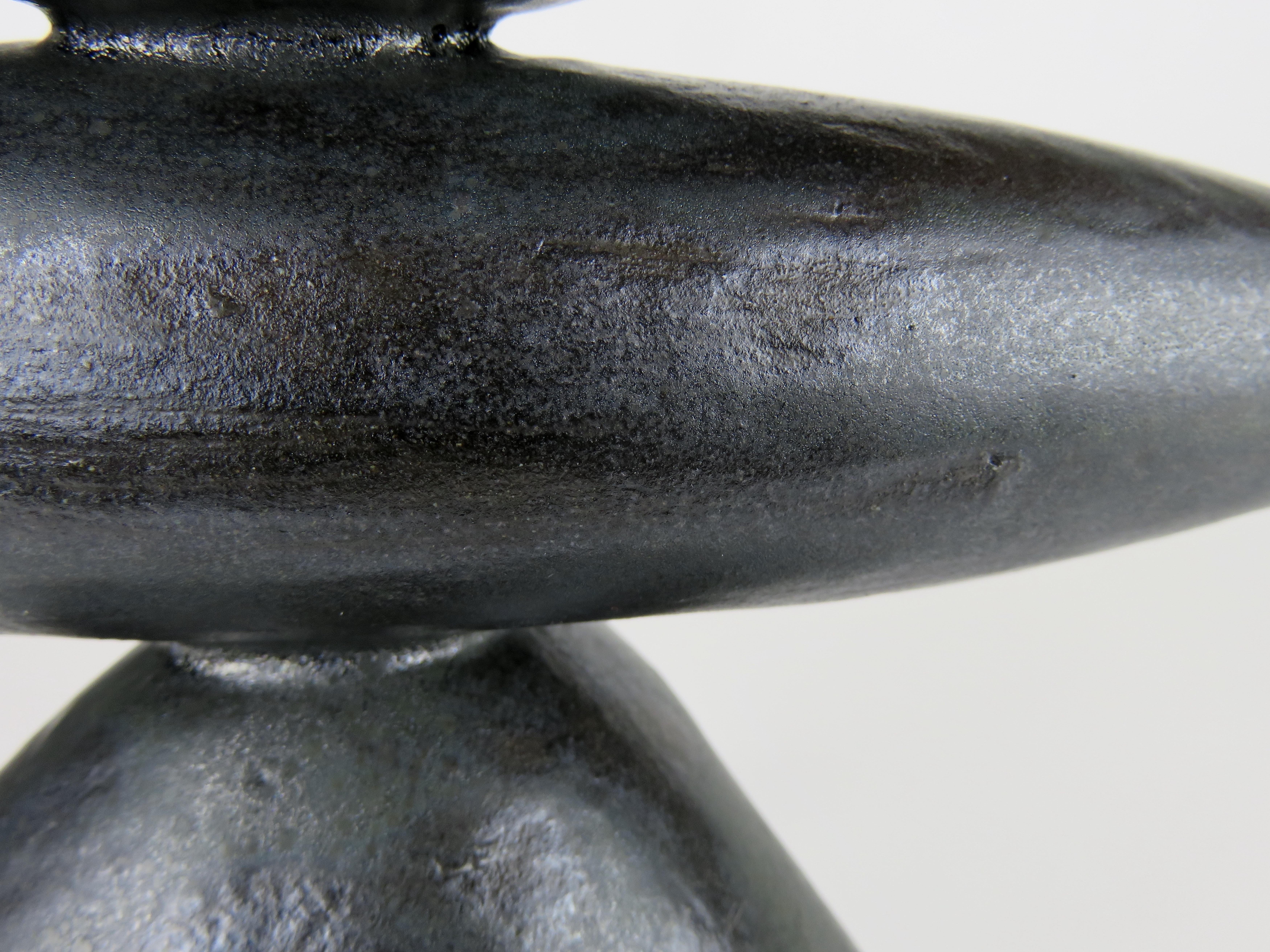 Open Curved-Top Black Ceramic TOTEM, Elliptical Center, Tripod Legs, Hand Built 1