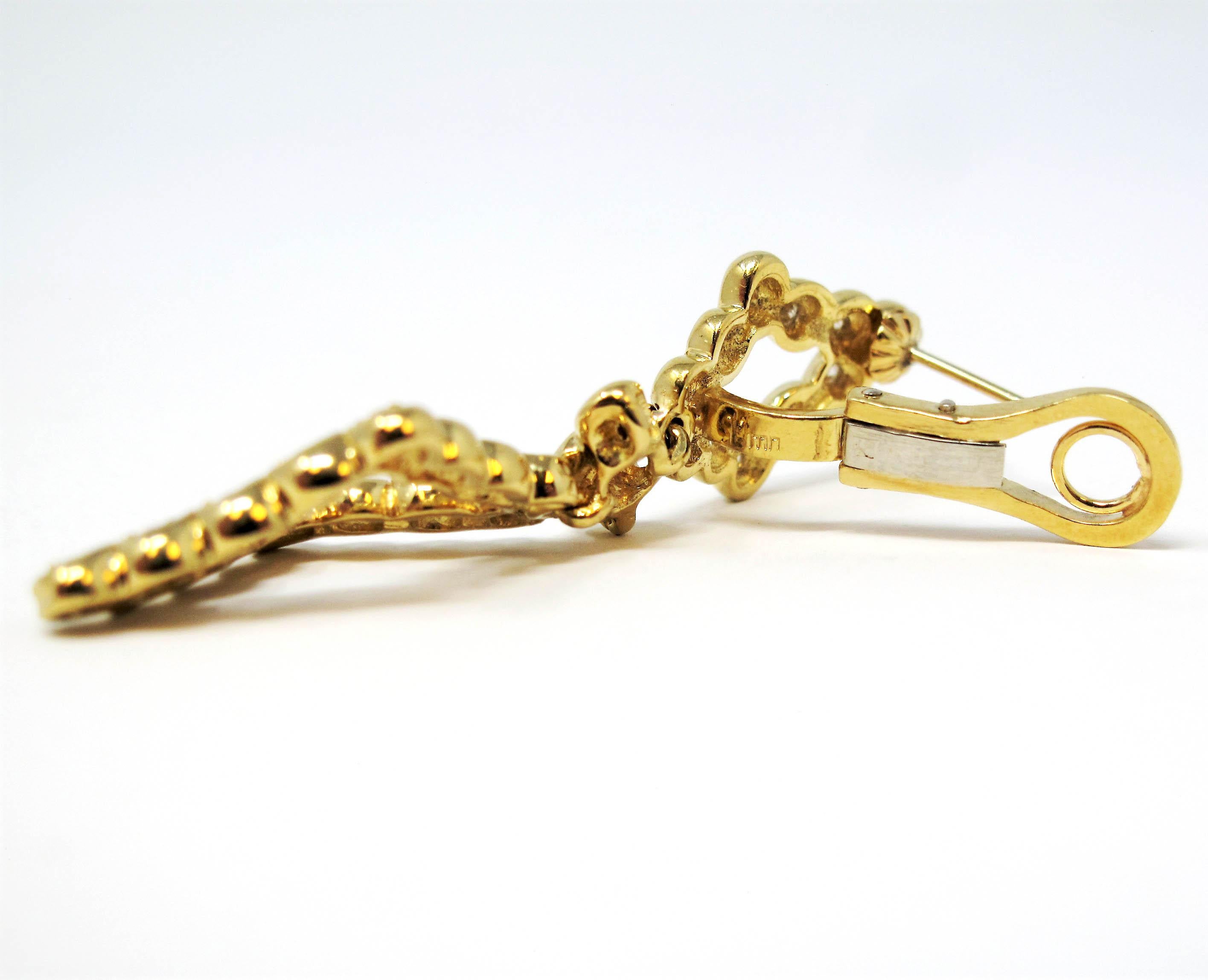 Open Diamond Drop 1.20 Carats Total Diamond Earrings in 18 Karat Yellow Gold In Good Condition For Sale In Scottsdale, AZ