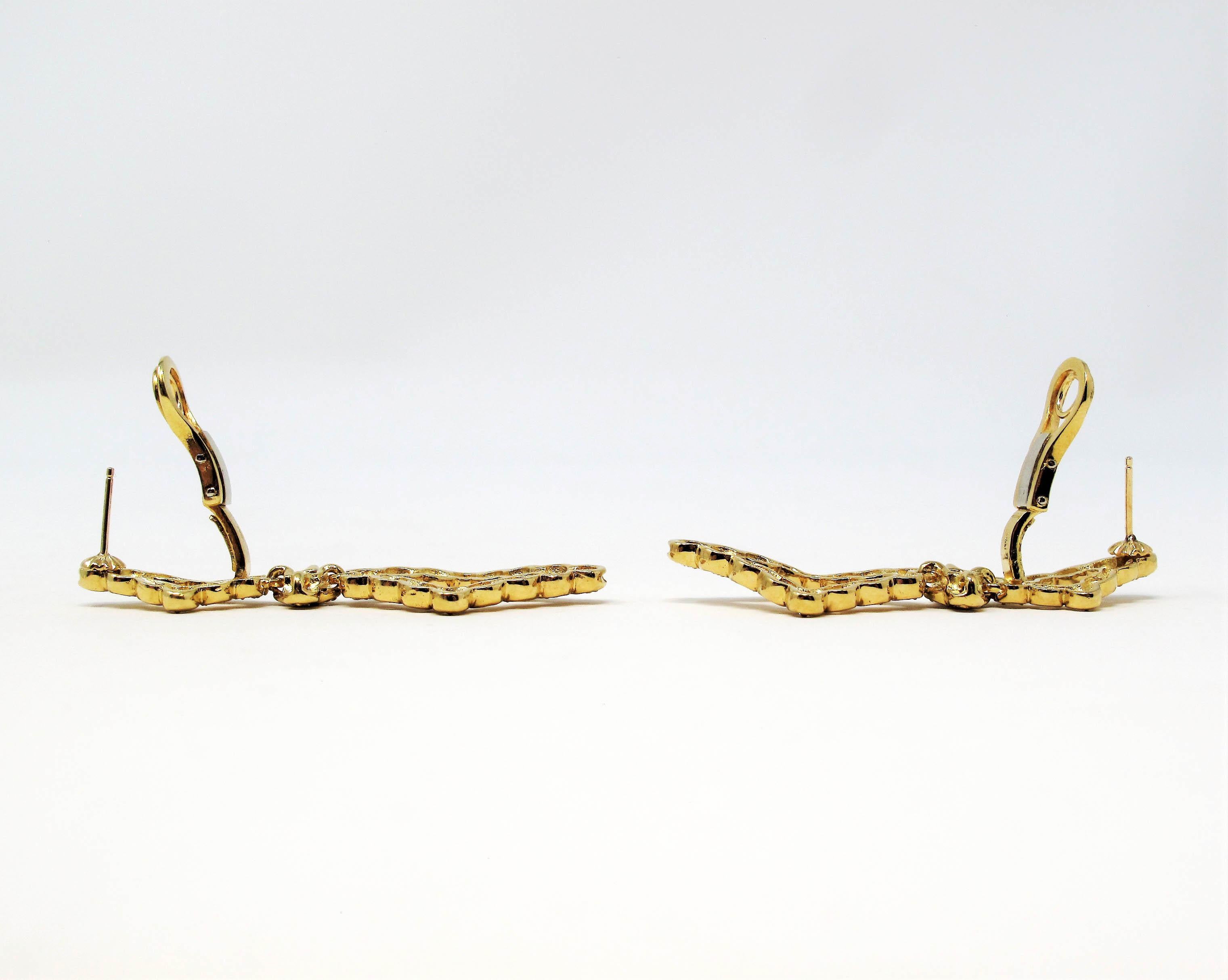 Women's Open Diamond Drop 1.20 Carats Total Diamond Earrings in 18 Karat Yellow Gold For Sale