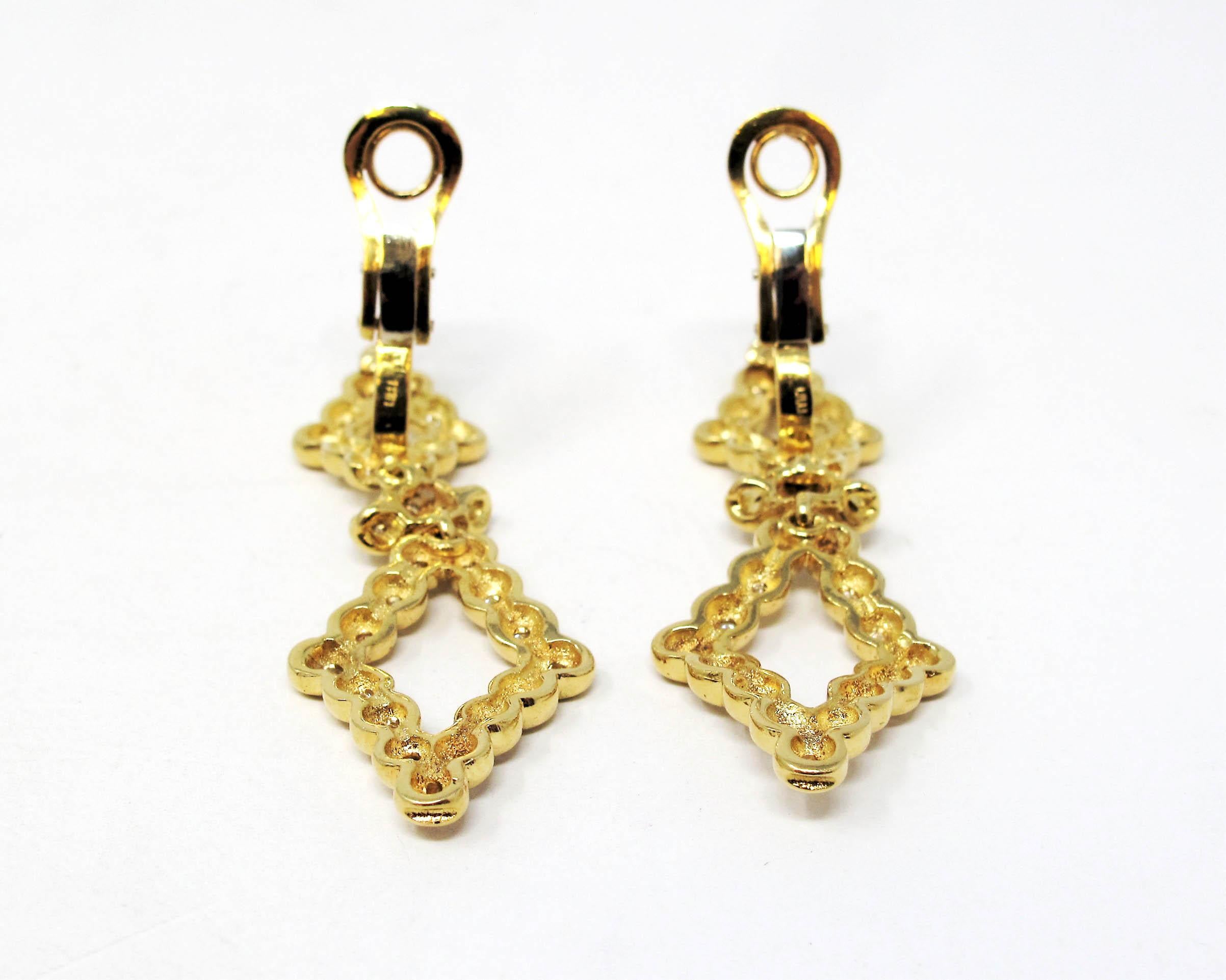 Open Diamond Drop 1.20 Carats Total Diamond Earrings in 18 Karat Yellow Gold For Sale 1