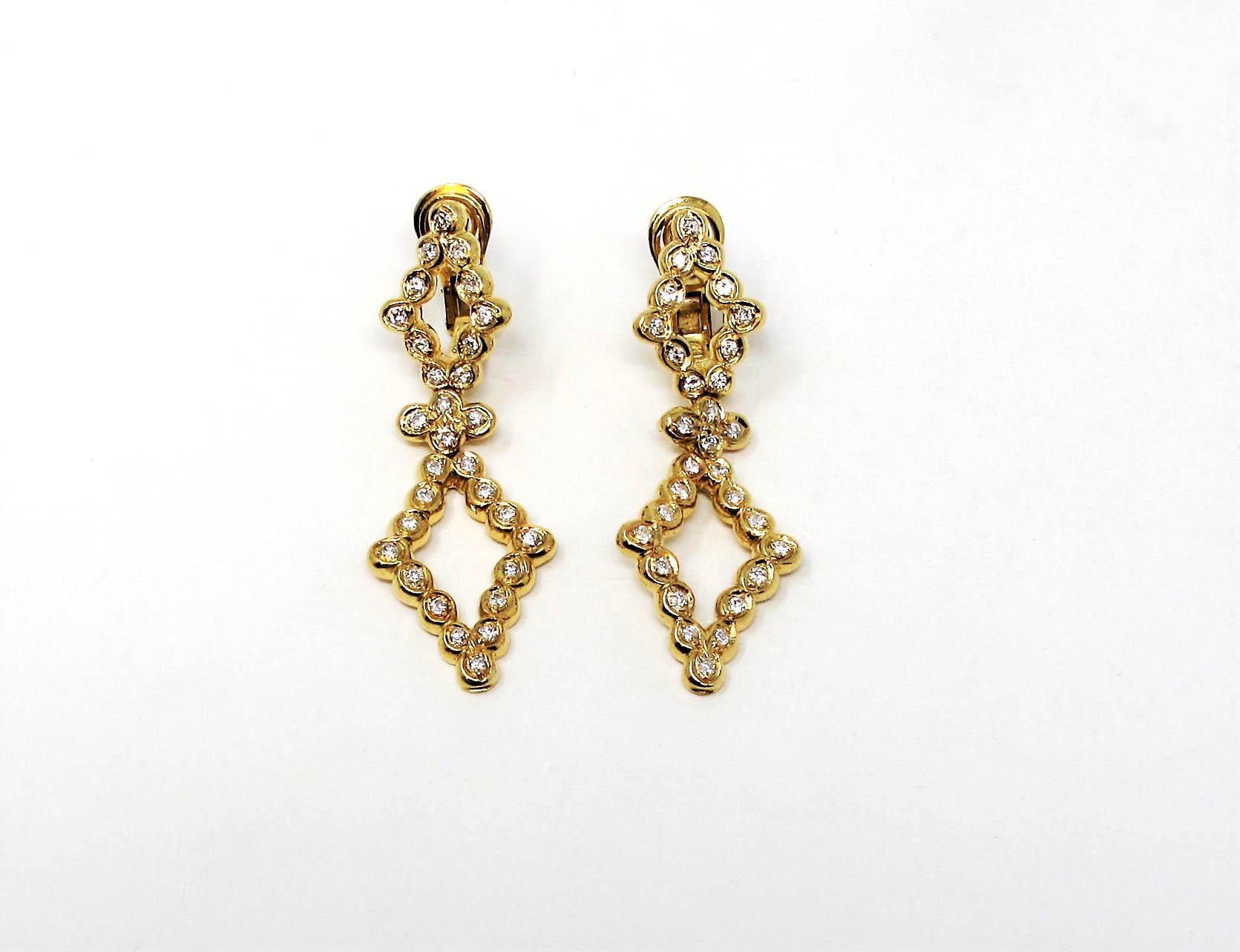 Open Diamond Drop 1.20 Carats Total Diamond Earrings in 18 Karat Yellow Gold For Sale 2