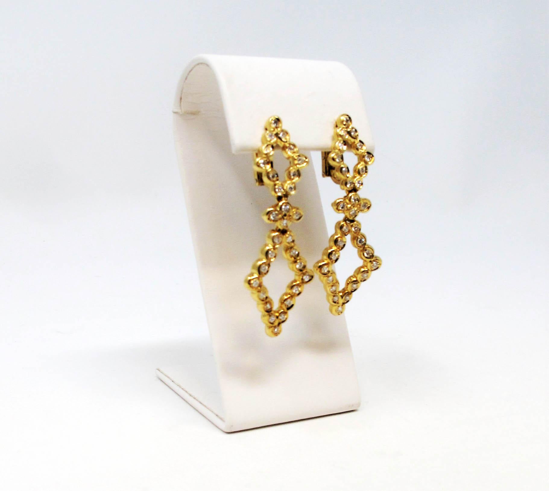 Open Diamond Drop 1.20 Carats Total Diamond Earrings in 18 Karat Yellow Gold For Sale 3