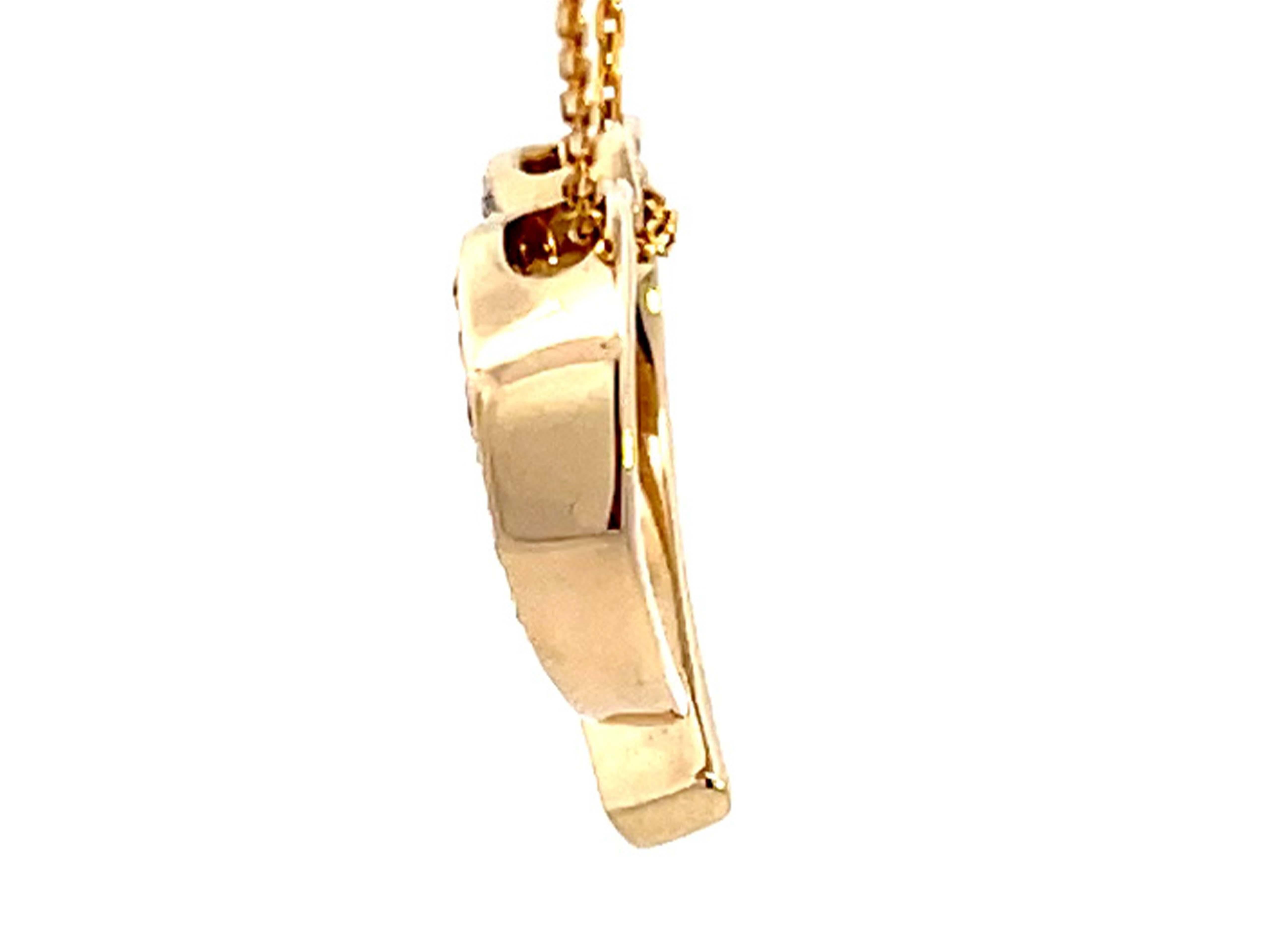 Modern Open Diamond Heart Pendant with Chain in 14k Yellow Gold For Sale