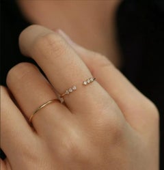 Open Diamond Wedding Ring 14k Solid Gold Minimalist Stacking Ring Cuff Ring Gift