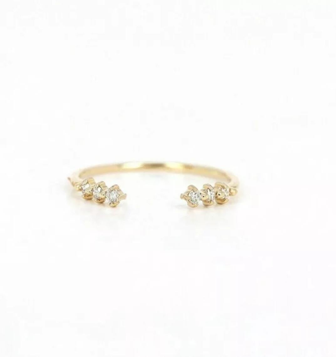 Women's or Men's Open Diamond Wedding Ring 14k Solid Gold Minimalist Stacking Ring Cuff Ring Gift For Sale