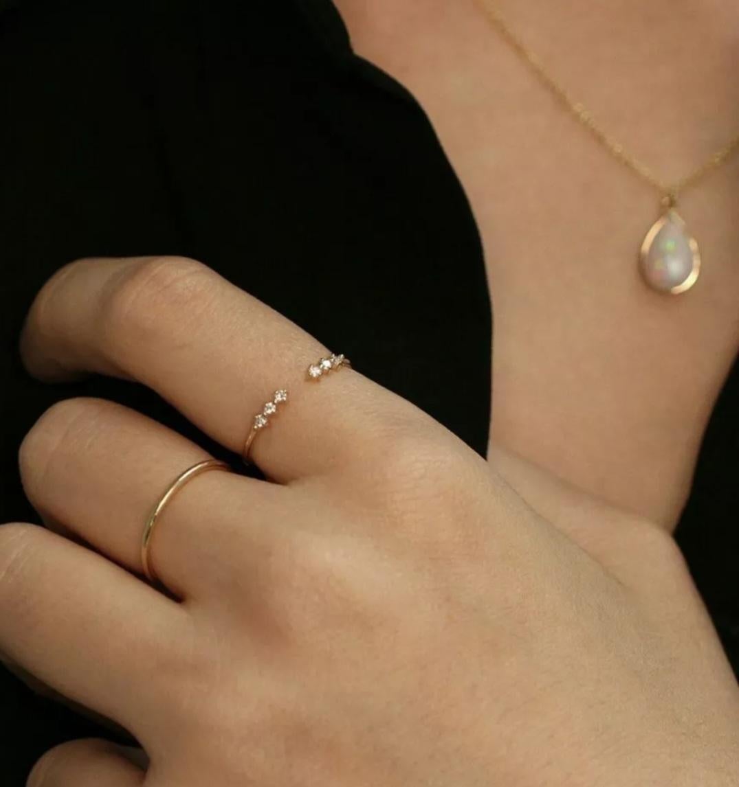 Open Diamond Wedding Ring 14k Solid Gold Minimalist Stacking Ring Cuff Ring Gift For Sale 1