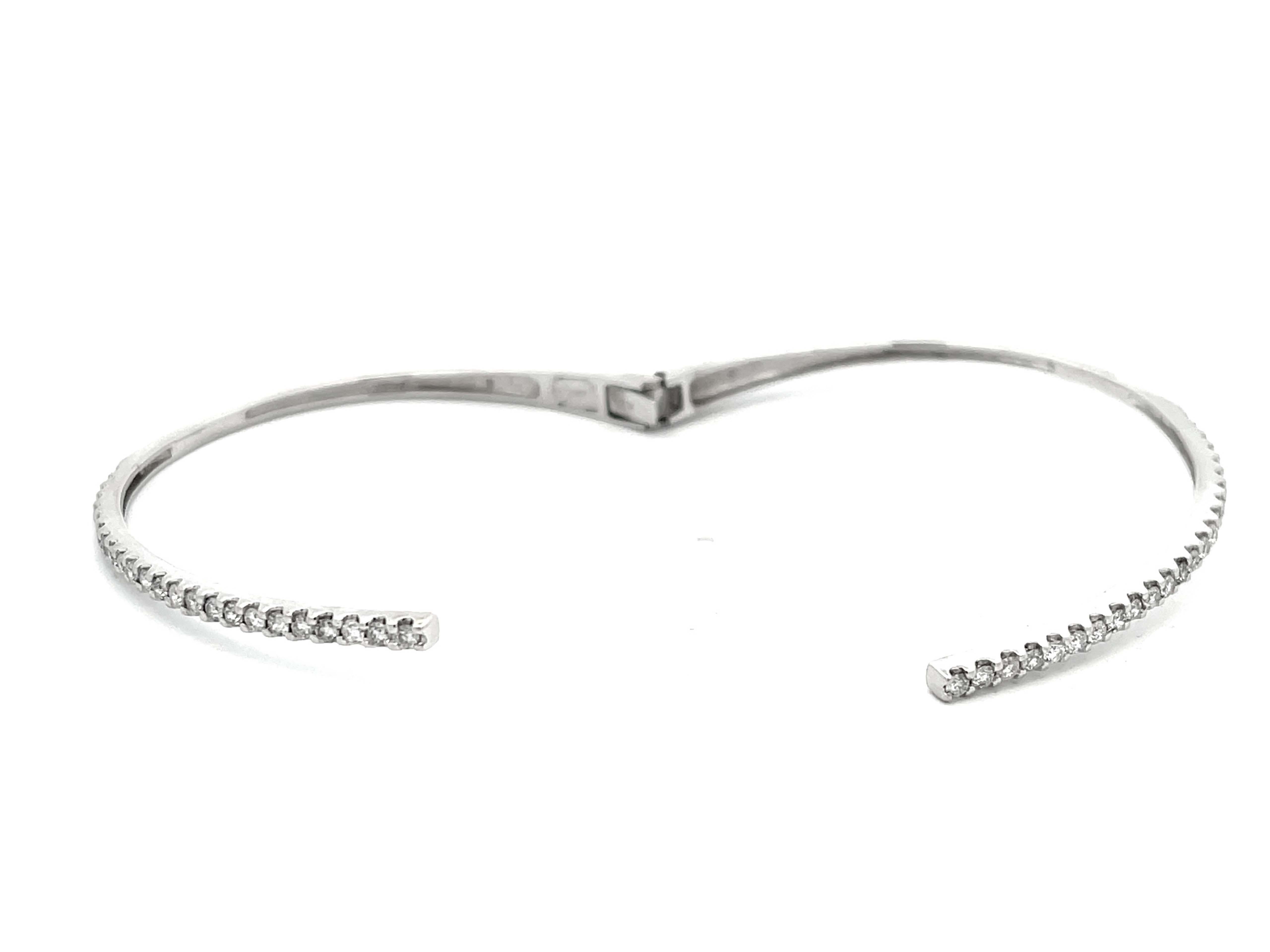 Open Double Diamond Bangle in 14k White Gold For Sale 2