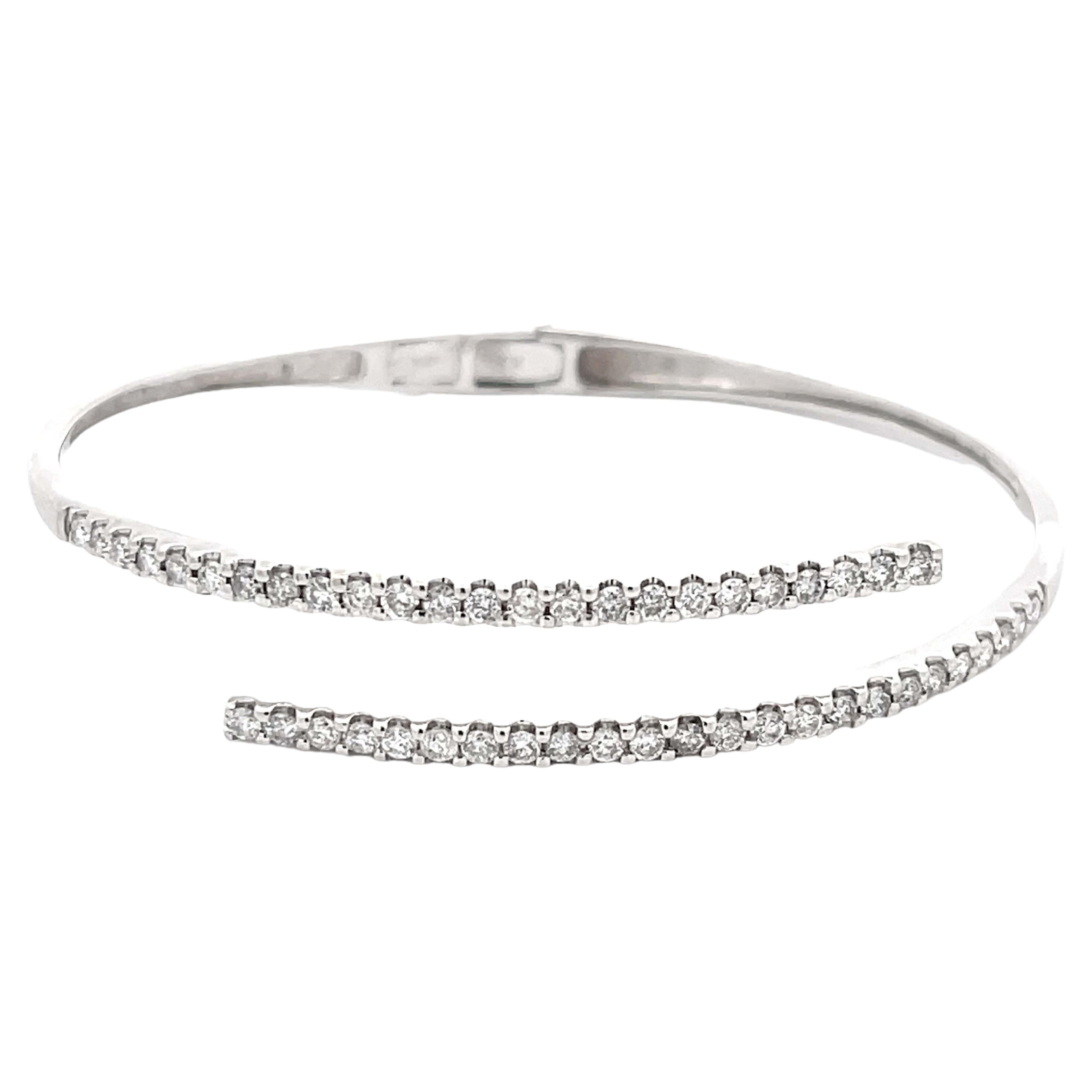 Open Double Diamond Bangle in 14k White Gold For Sale