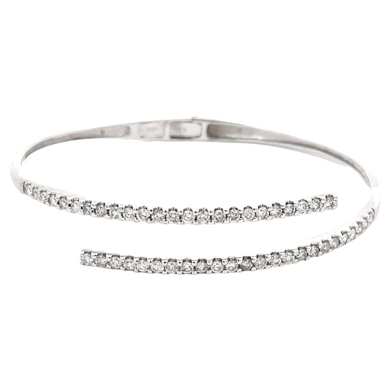 Open Double Diamond Bangle in 14k White Gold For Sale at 1stDibs