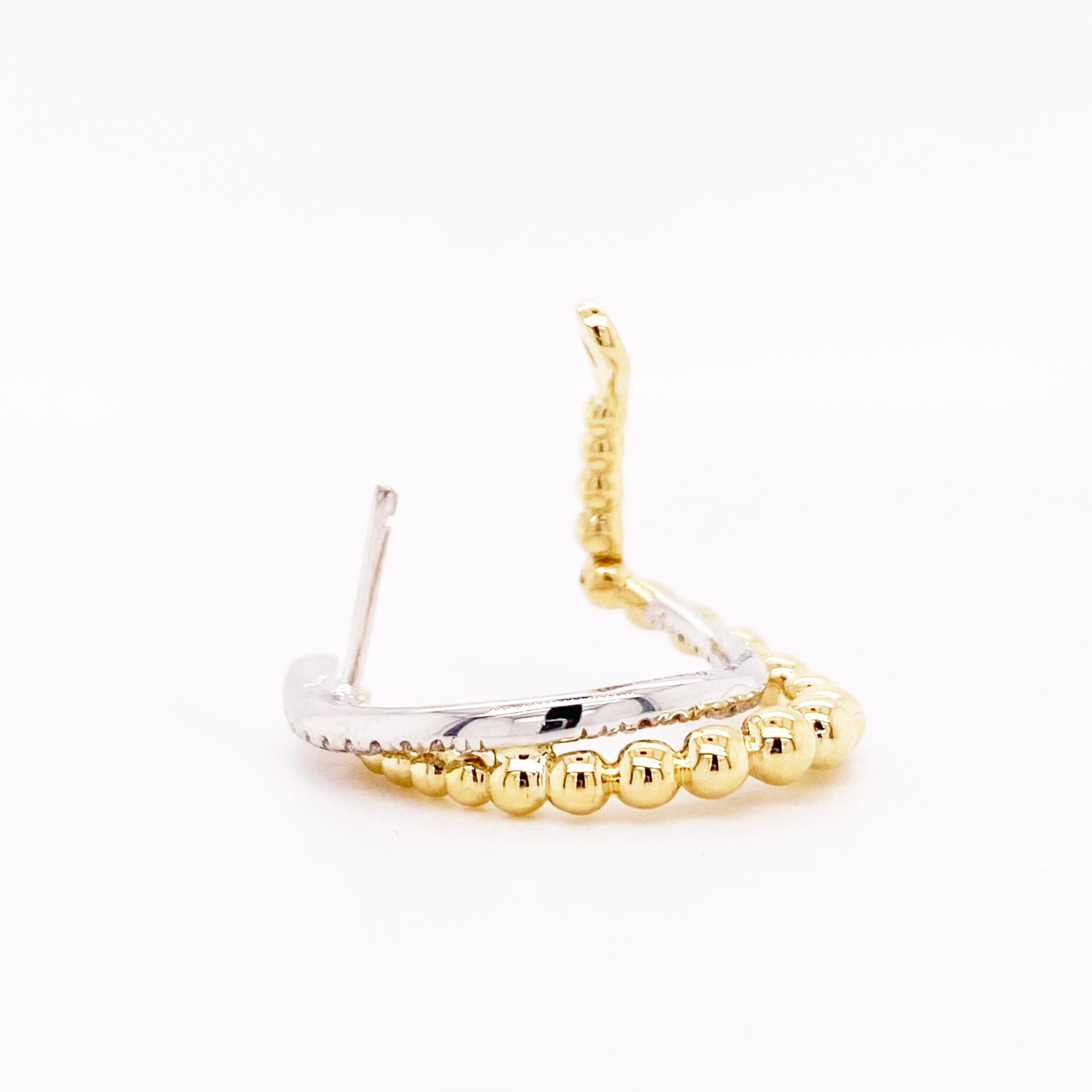 Offene doppelreihige Kugel- und Diamant-Ohrringe, 14K Gelb-Weißgold Perlencreolen (Zeitgenössisch) im Angebot