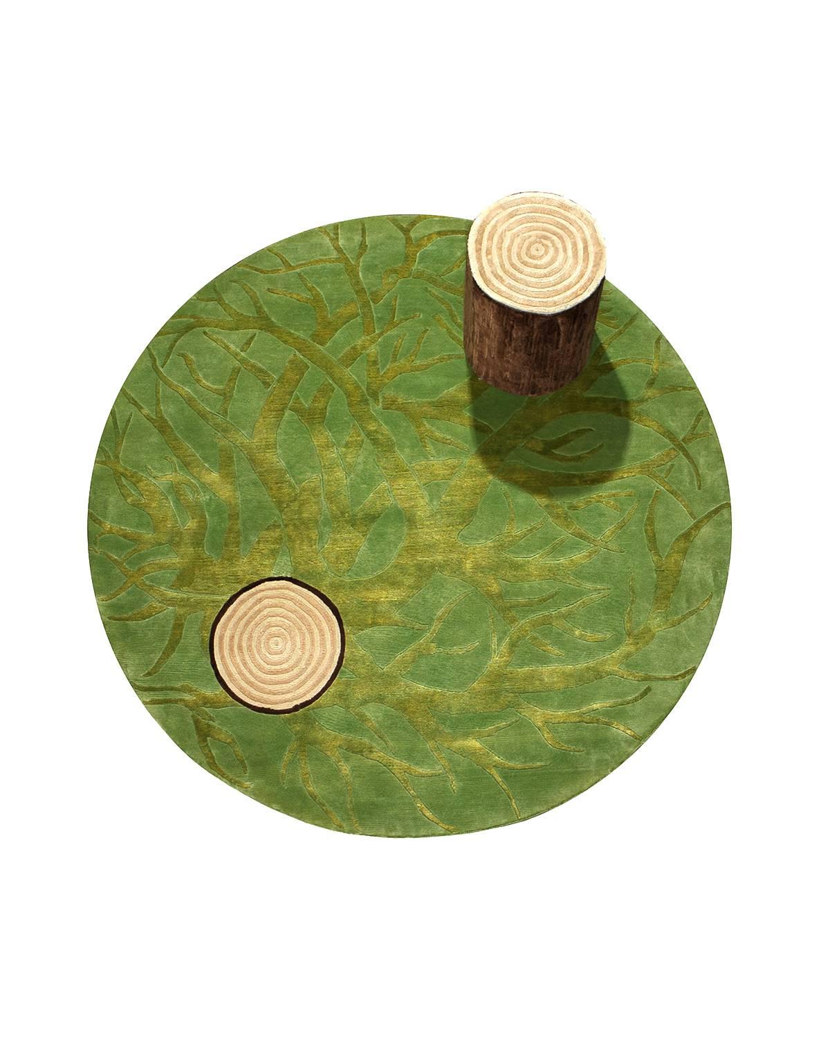This round rug in a Mexican contemporary design, woven by Odabashian's network of family-owned weavers near Mirzapur, India with the finest New Zealand wool. The design was created by renowned Mexican designer Ariel Rojo for the 2011 exhibition