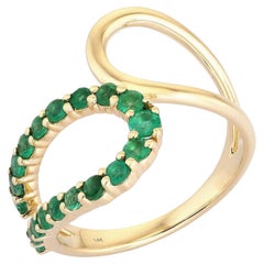 Open Emerald Pave Teardrop 14K (or 18k upon request) Yellow Gold Swirl Ring