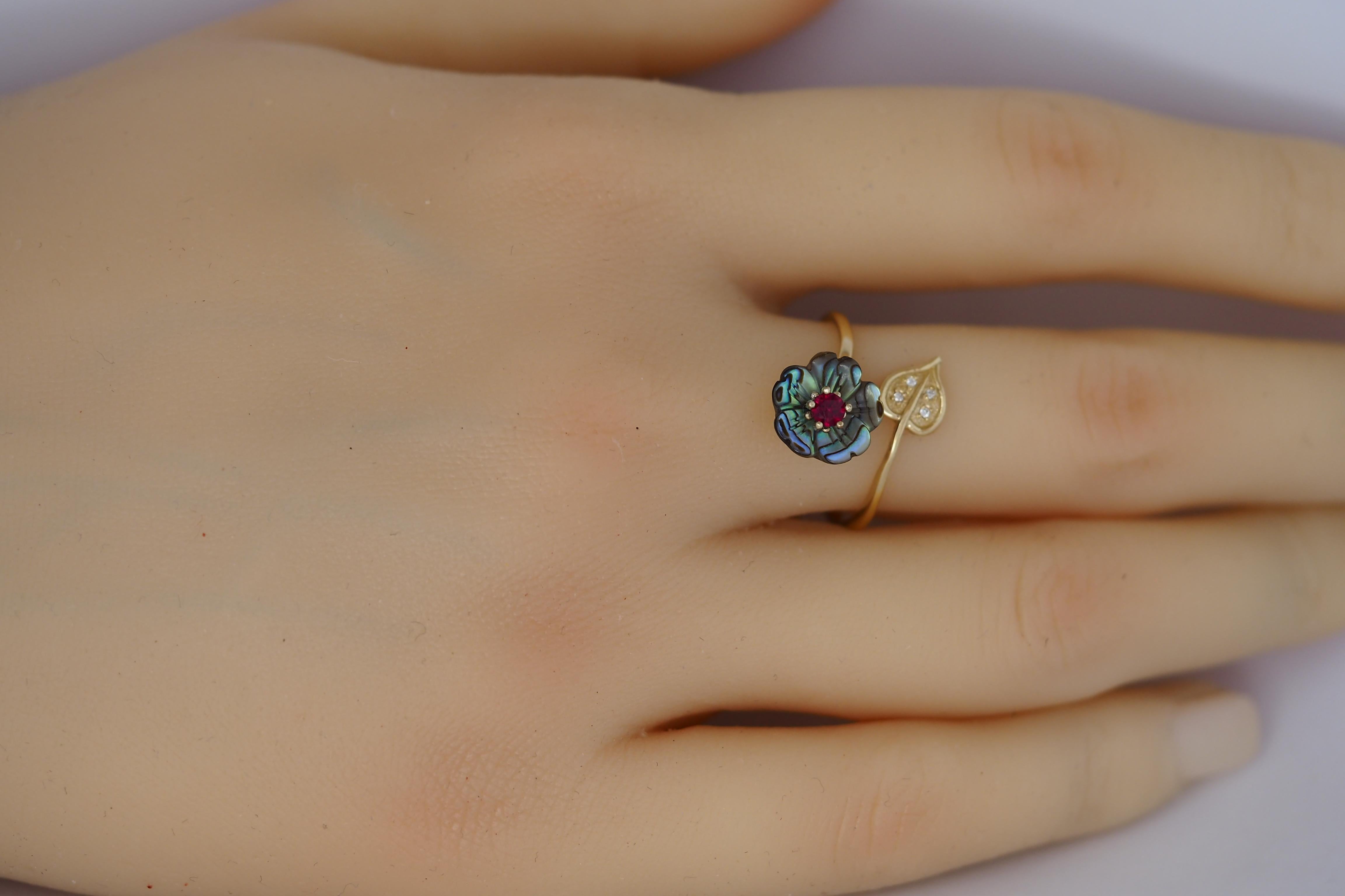For Sale:  Open ended 14k gold lab ruby ring  9