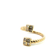 Open-ended gold ring with two square-shaped diamond clusters 14k Yg 0.50CT