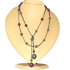 Open Ended Pave Ruby & Diamond Ball Chain Necklace