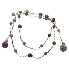 Open Ended Pave Ruby & Diamond Ball Chain Necklace