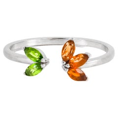 Open Ended Ring with Sapphires and Tsavorites in 14k Gold