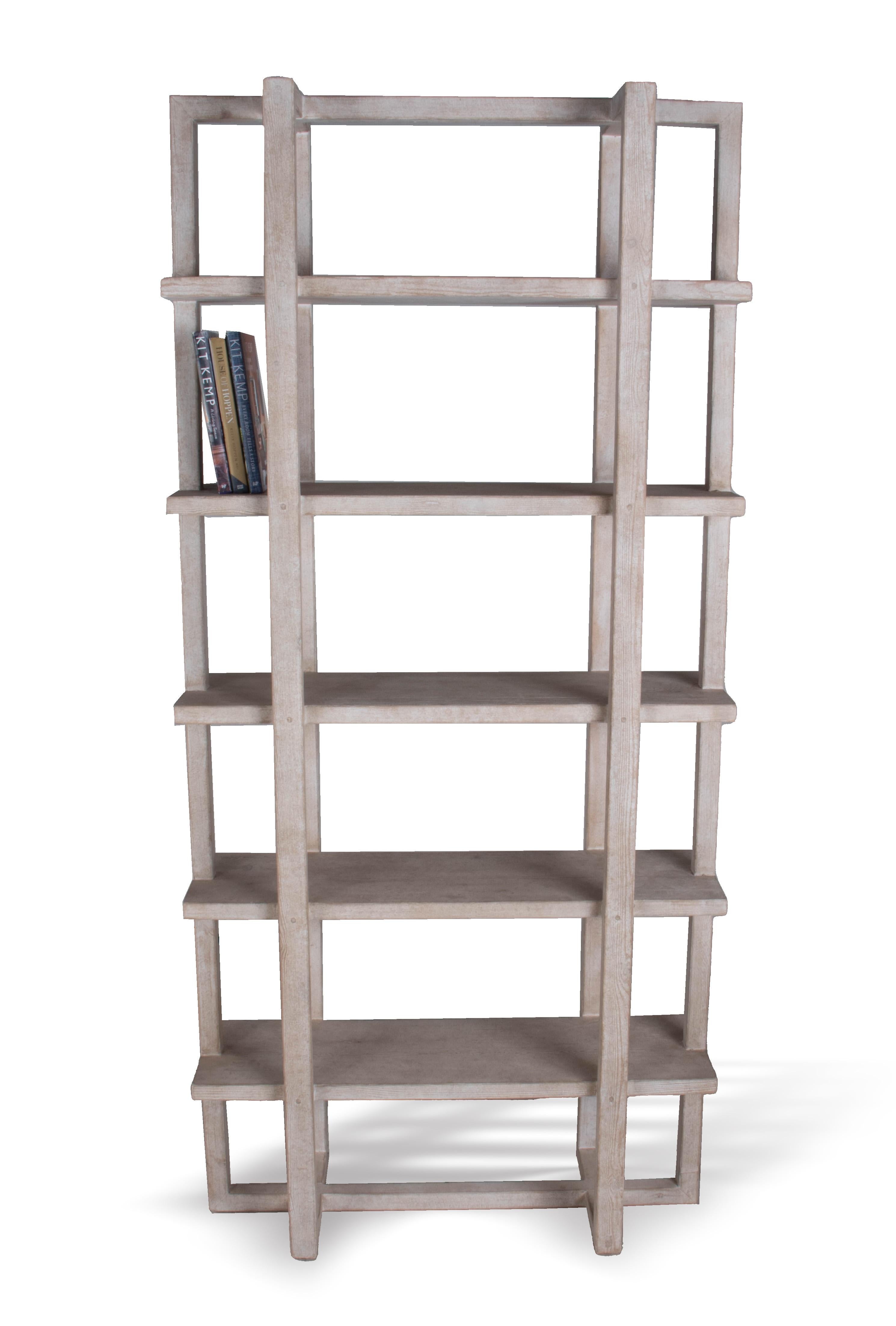 This open etagere reclaimed elm bookshelf is the perfect addition to any organic, contemporary, or mid-century modern home. The beautiful white natural wood finish and simple design give this shelf a rustic and timeless feel that will complement any