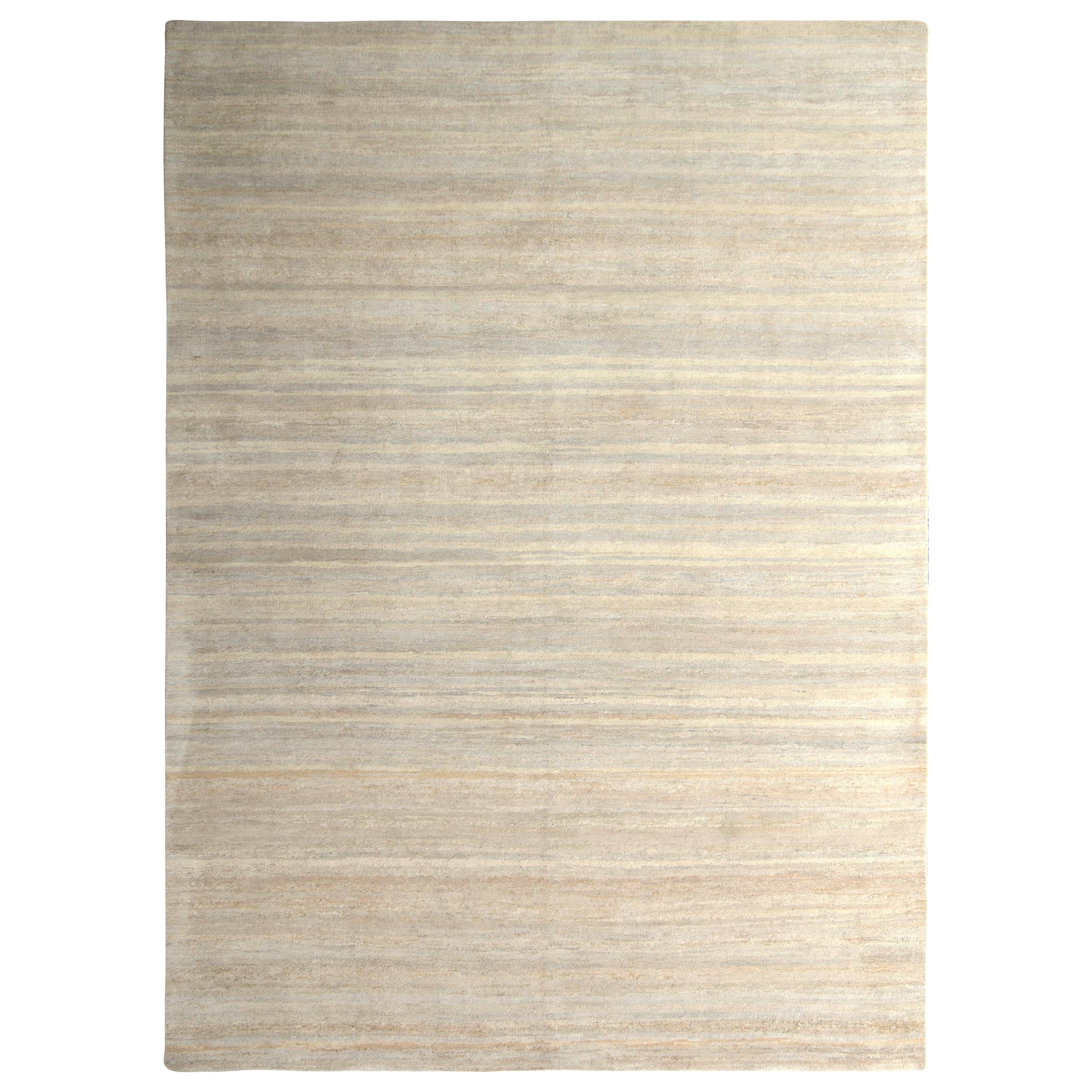 Rug & Kilim's Open Field Modern Beige Silk Texture of Color Rug For Sale