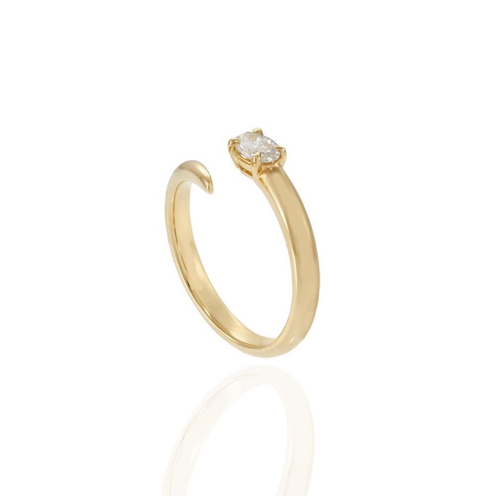 Bague à doigt ouvert avec diamant ovale en or jaune 18K en vente 1