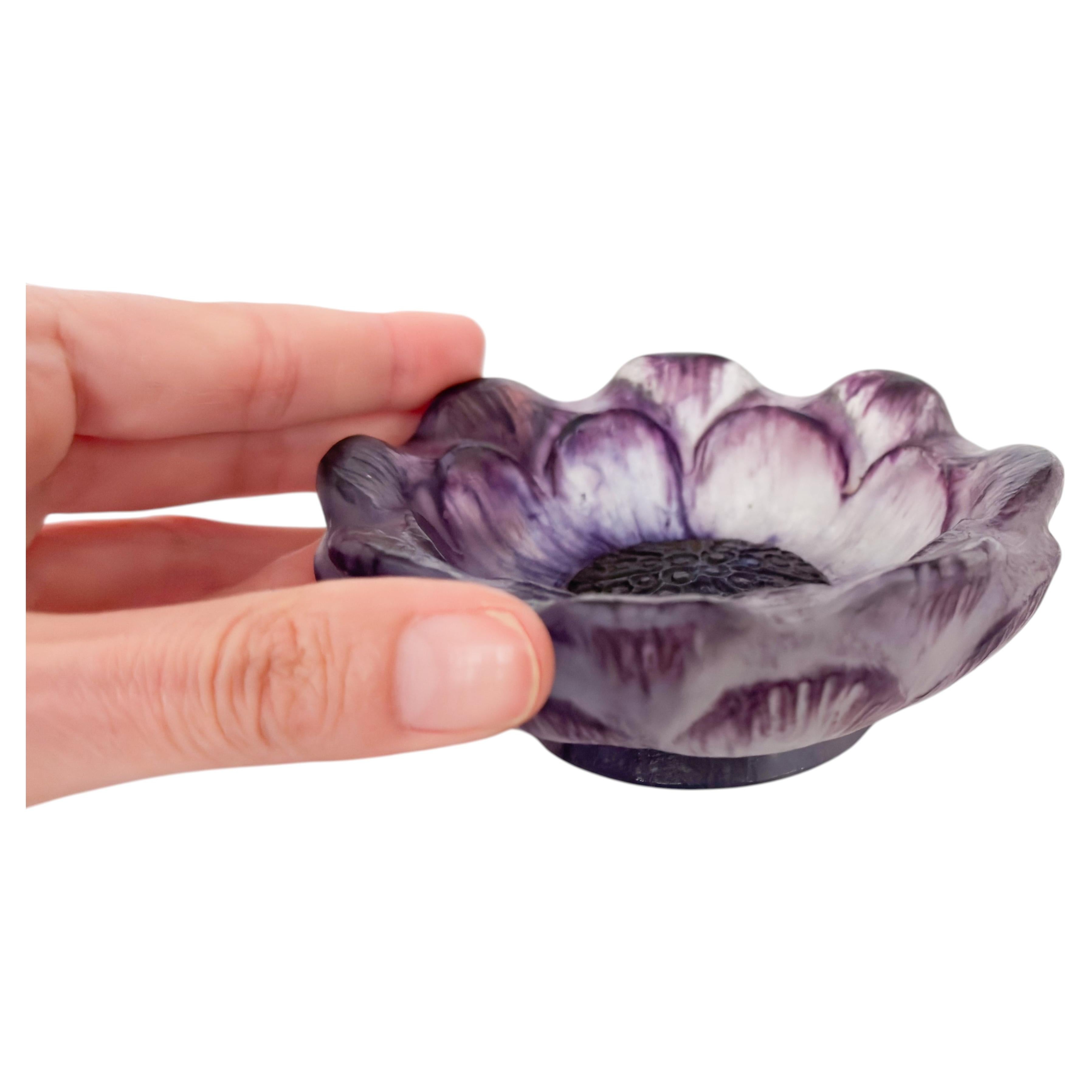 Open Flower Purple Glass Bowl by Gabriel Argy-Rousseau, Circa 1924