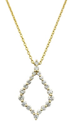 Open Frame Round Diamond Adjustable Pendant Necklace in 14 Karat Yellow Gold