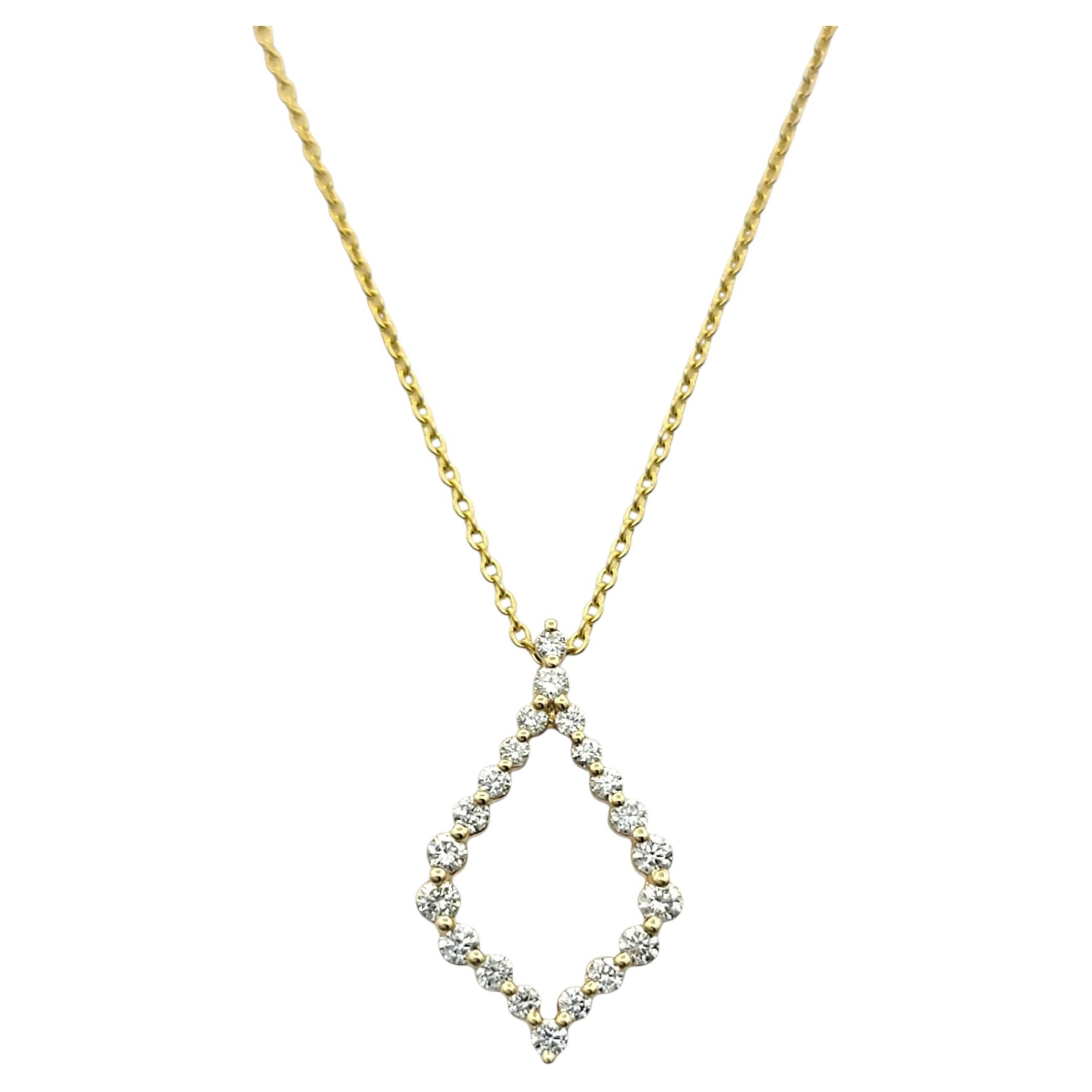 Open Frame Round Diamond Adjustable Pendant Necklace in 14 Karat Yellow Gold