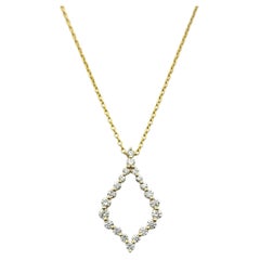 Open Frame Round Diamond Adjustable Pendant Necklace in 14 Karat Yellow Gold