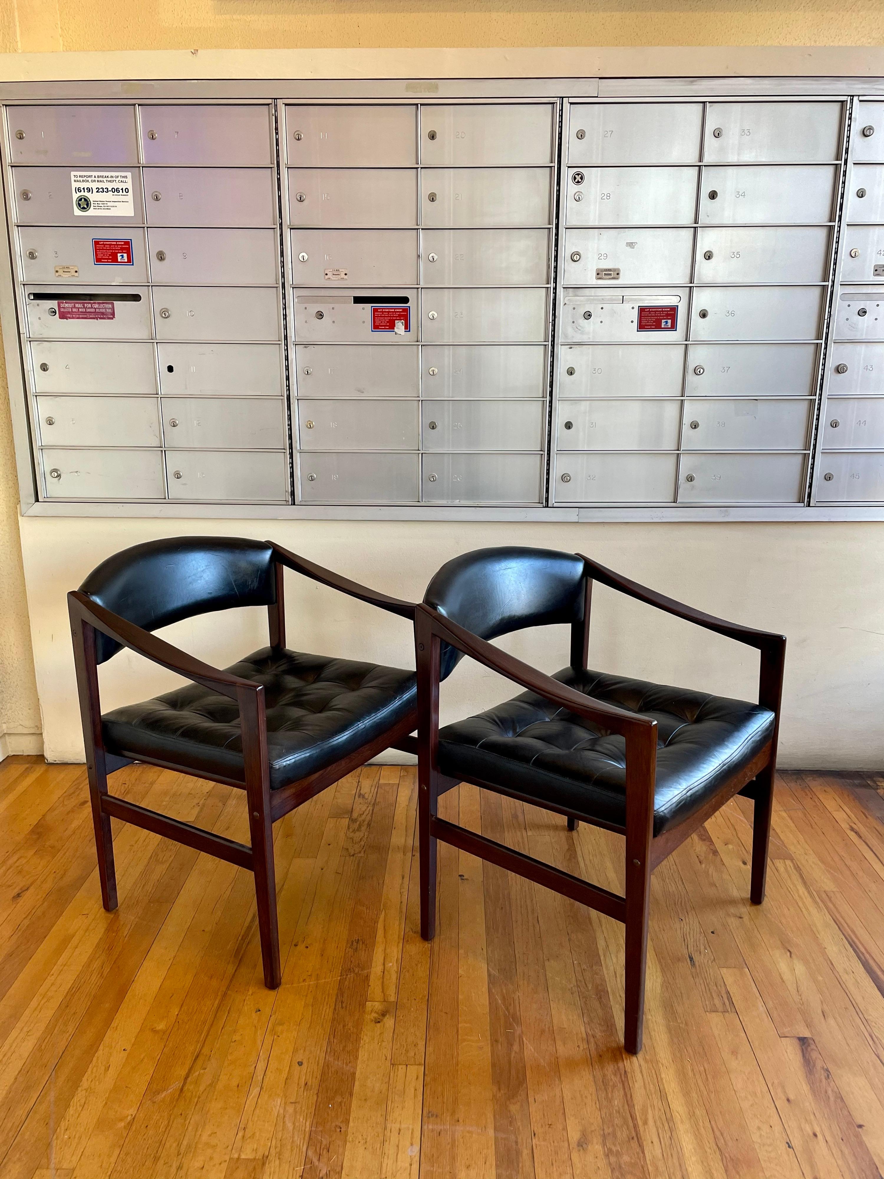 Scandinavian Modern Open Frame Sculpted Armchairs Dux for Dunbar in Solid Rosewood & Leather