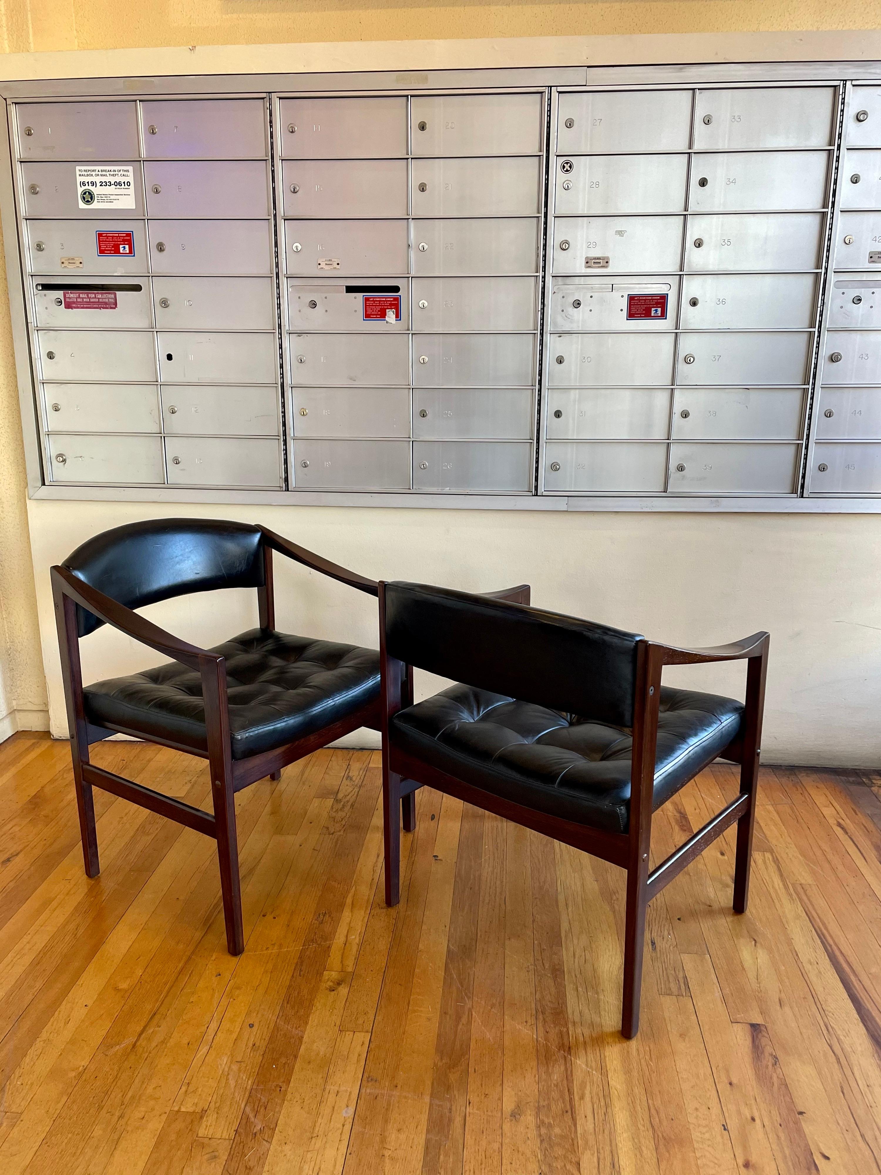 Swedish Open Frame Sculpted Armchairs Dux for Dunbar in Solid Rosewood & Leather