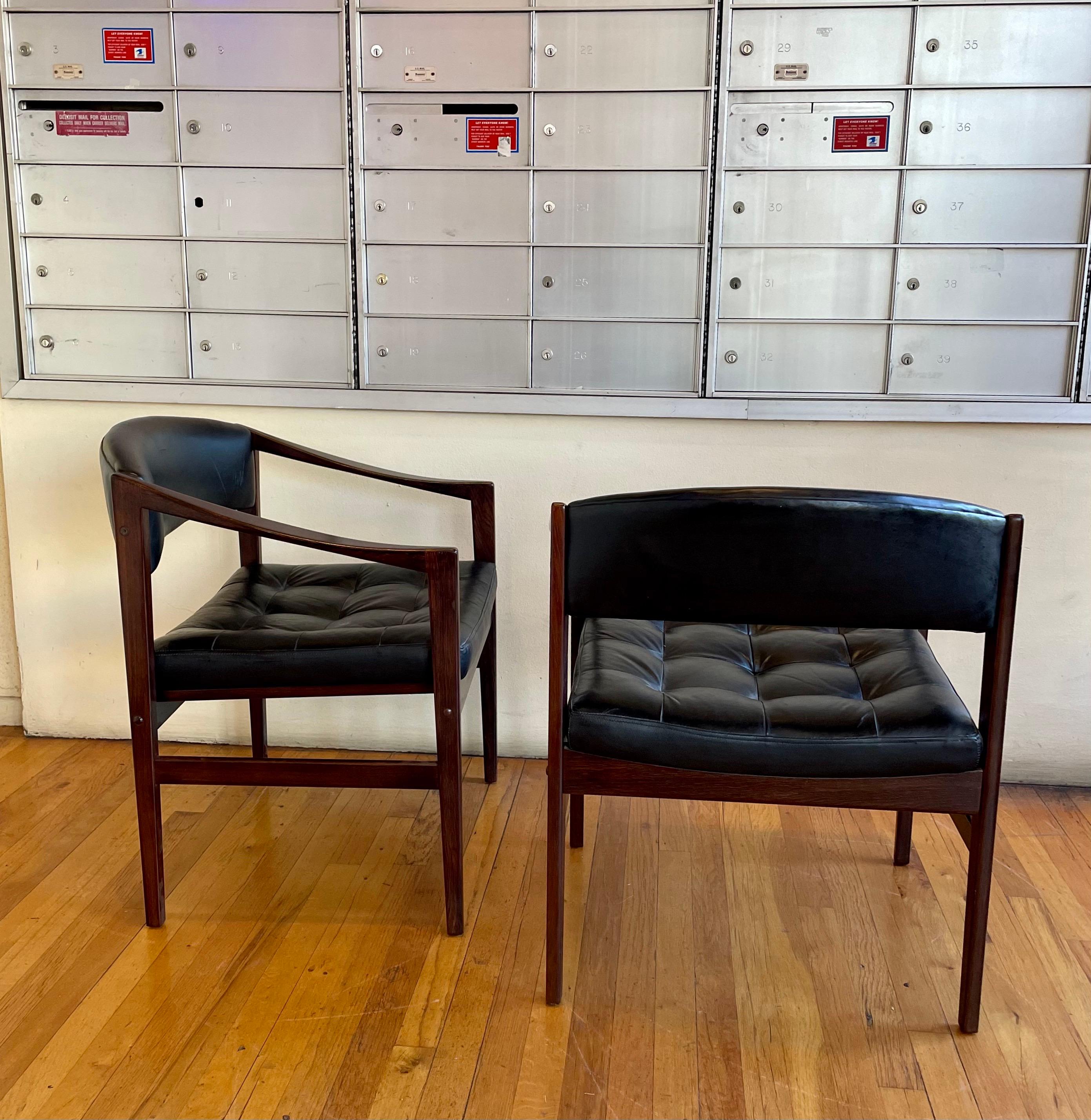 20th Century Open Frame Sculpted Armchairs Dux for Dunbar in Solid Rosewood & Leather