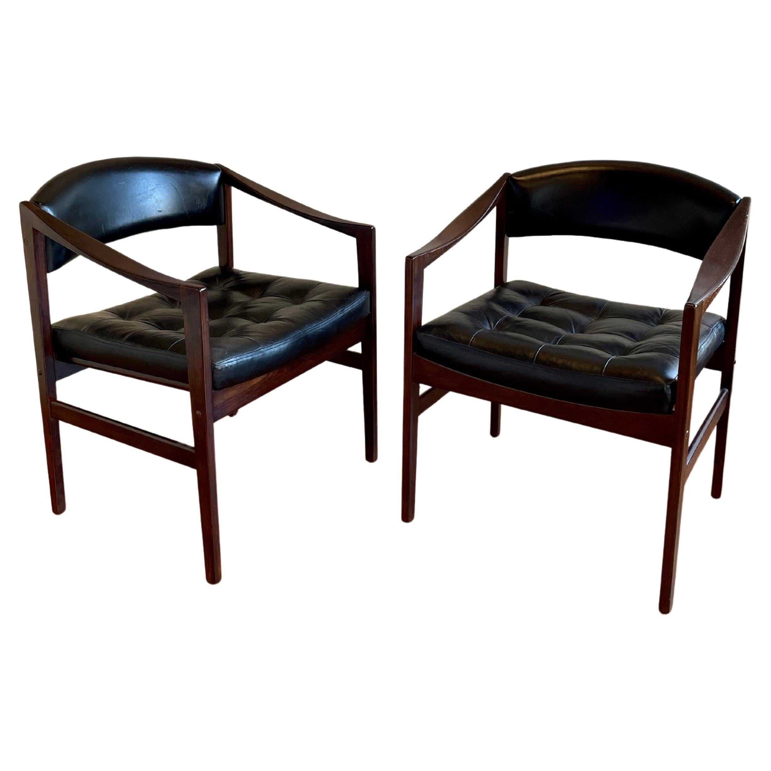  Open Frame Sculpted Armchairs Dux for Dunbar in Solid Rosewood & Leather