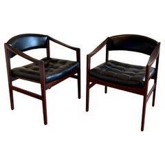  Open Frame Sculpted Armchairs Dux for Dunbar in Solid Rosewood & Leather
