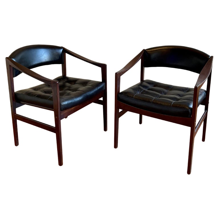  Open Frame Sculpted Armchairs Dux for Dunbar in Solid Rosewood & Leather For Sale