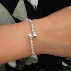 Open Front Diamond 18K White Gold Cuff Bangle Bracelet Engagement Gift for Her
